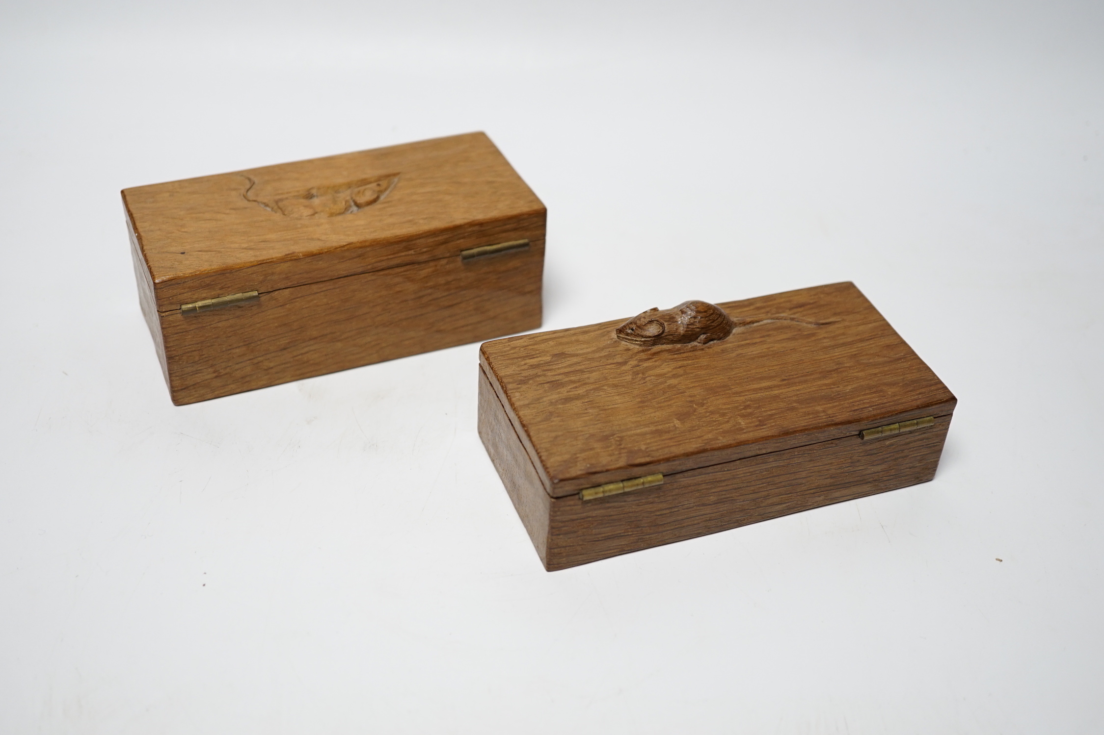 Two small Robert Thompson ‘Mouseman’ boxes, 14cm x 7cm